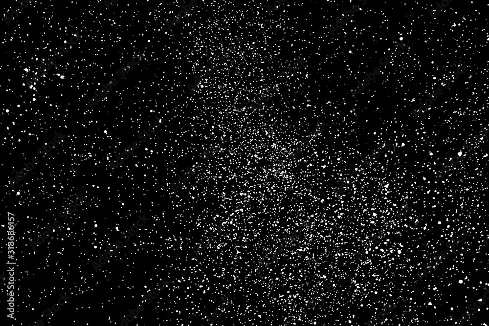 White Grainy Texture Isolated On Black Background. Dust Overlay. Light Coloured Noise Granules. Snow Vector Elements. Digitally Generated Image. Illustration, Eps 10. White Grainy Texture Isolated On Black Background. Dust Overlay. Light Coloured Noise Granules. Snow Vector Elements. Digitally Generated Image. Illustration, Eps 10.