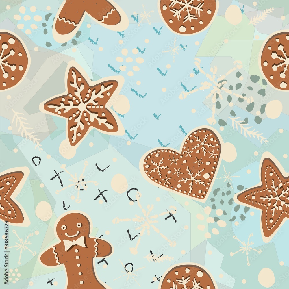 Gingerbread cookie seamless background. Gingerbread cookie seamless background.