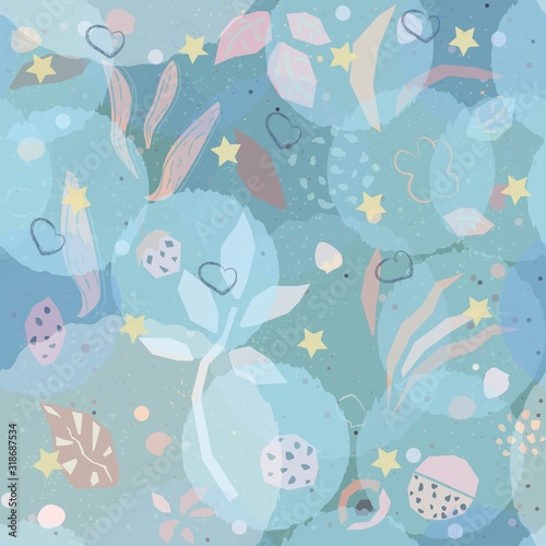Hand Drawn Seamless Pattern with plants and berries. Artistic Creative Design.