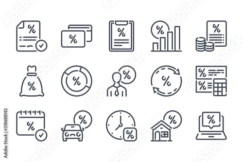 Loan and credit related line icon set. Lending and investment linear icons.