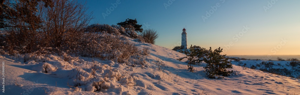 panoramic view to the beautiful winter landscape on the wonderful German island Hiddensee by the Baltic Sea
