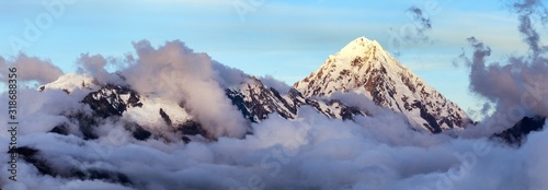 Vászonkép Evening view of Mount Salkantay in the middle of clouds