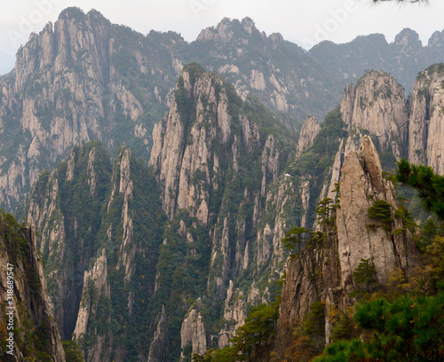 Walkways and Pagoda on Songling Peak at the West Sea area Huangshan Mountain China