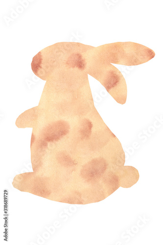 Silhouette of a rabbit sitting on its hind legs for Easter holiday. Watercolor hand drawn illustration