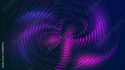 Fototapeta Naklejka Na Ścianę i Meble -  Vector. Dark blue abstract geometric textured background. Color dynamic radial waves with glow effect. Soft red-violet colors. Modern poster for sites and printing.