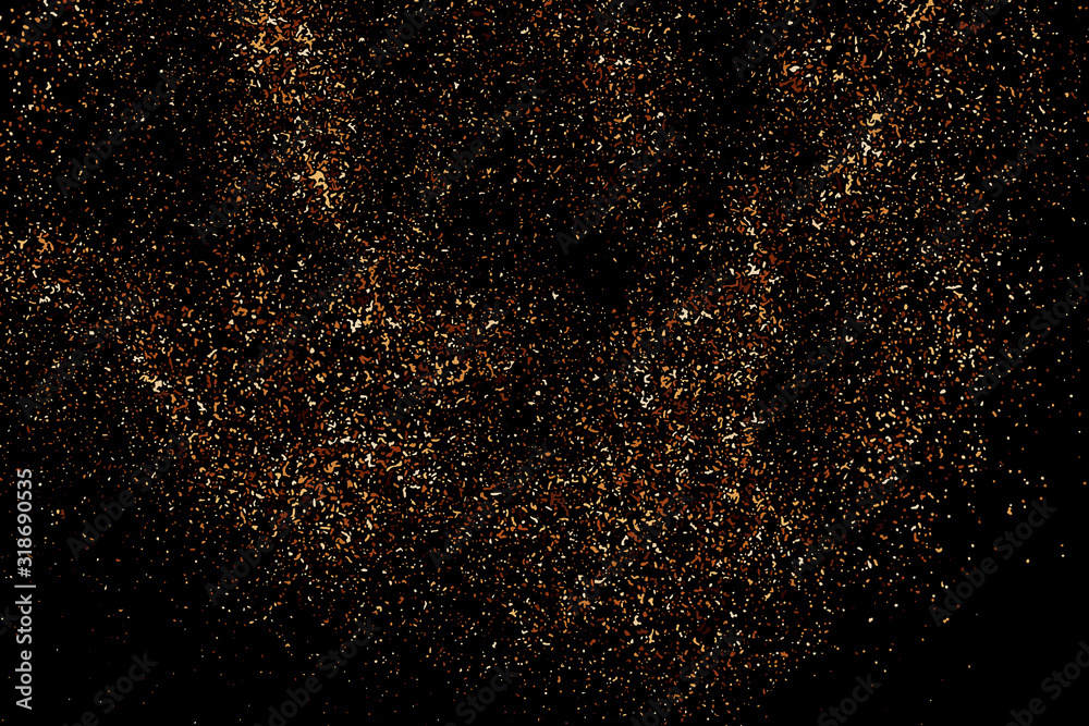 Coffee Color Grain Texture Isolated on Black Background. Chocolate Shades Confetti. Brown Particles. Digitally Generated Image. Vector Illustration, EPS 10.