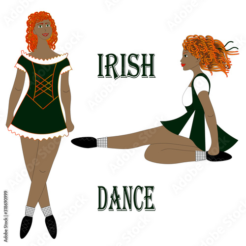 Two pretty redheaded girls dancing traditional Irish dance.
