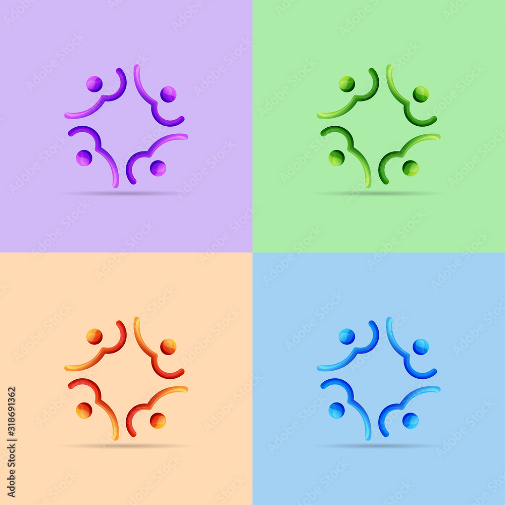 Set of people group and social connection icons and logo, vector illustration