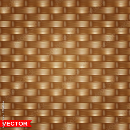 Realistic dark brown braided wooden wicker texture. Design element for mock up, background design, text message, vintage concept. Seamless pattern background. Layered vector.