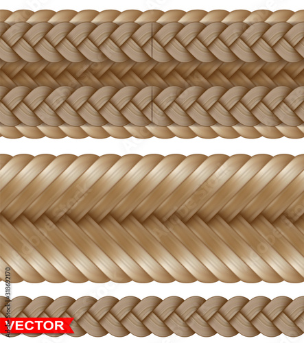 Realistic bright brown braided wooden wicker parquet horizontal texture. Design element for mock up, background design, text message, vintage concept. Seamless pattern background. Layered vector set.