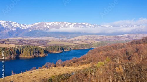 Aerial view of a beautiful dam in Bulgaria. © ba11istic