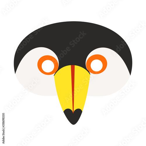 illustration of carnival mask cartoon flat style tropical toucan bird. Children's mask on the eyes of a masquerade, holiday. vector