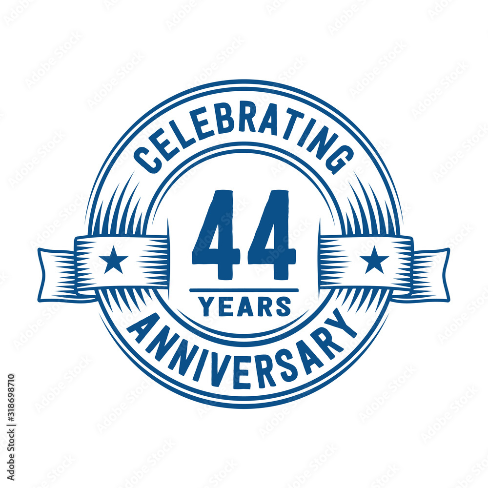 44 years logo design template. 44th anniversary vector and illustration.
