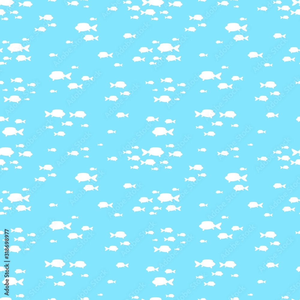Fishes pattern. Sea or ocean background. School of fish silhouettes on blue vector seamless texture Fishes pattern. Sea or ocean background. School of fish silhouettes on blue vector seamless texture