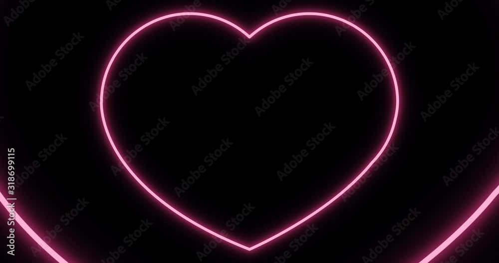 Pink neon heart.Valentine on black background.