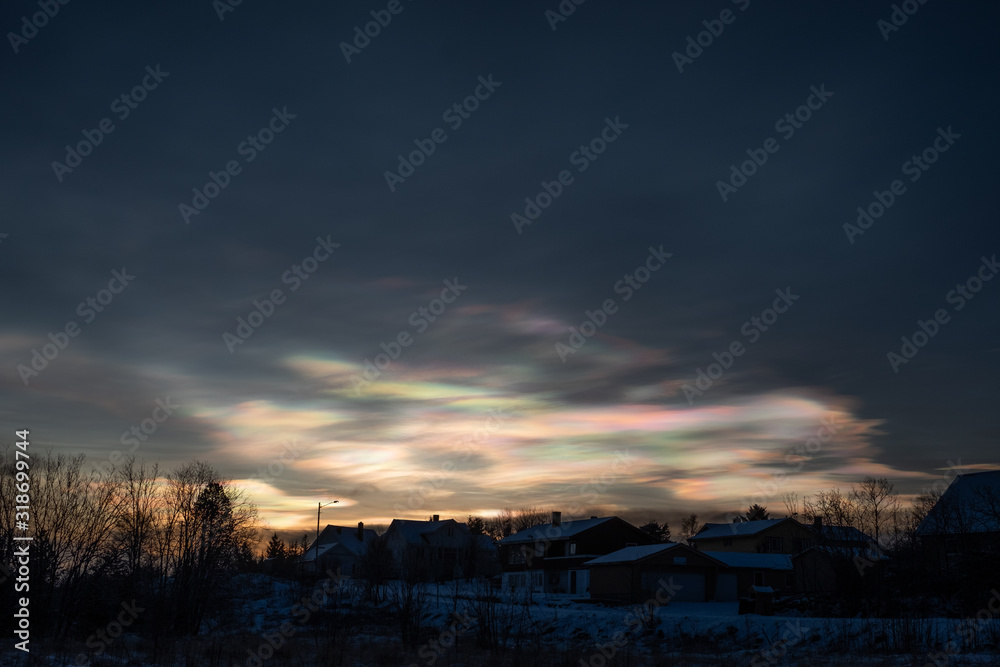 Polar stratospheric cloud or mother of pearl or nacreous clouds as they called this phenomenon. This one is from Lofoten islands