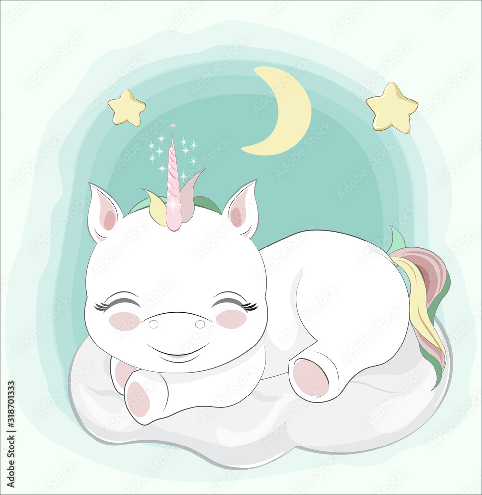 Baby unicorn sleeps on cloud Baby unicorn sleeps on cloud