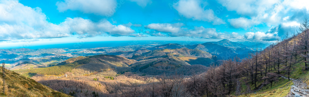 Panoramic Views of the bay of Fuenterrabia from the Forest on Mount Aiako Harria, Guipuzcoa. Basque Country
