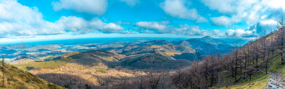 Panoramic Views of the bay of Fuenterrabia from the Forest on Mount Aiako Harria, Guipuzcoa. Basque Country Panoramic Views of the bay of Fuenterrabia from the Forest on Mount Aiako Harria, Guipuzcoa. Basque Country
