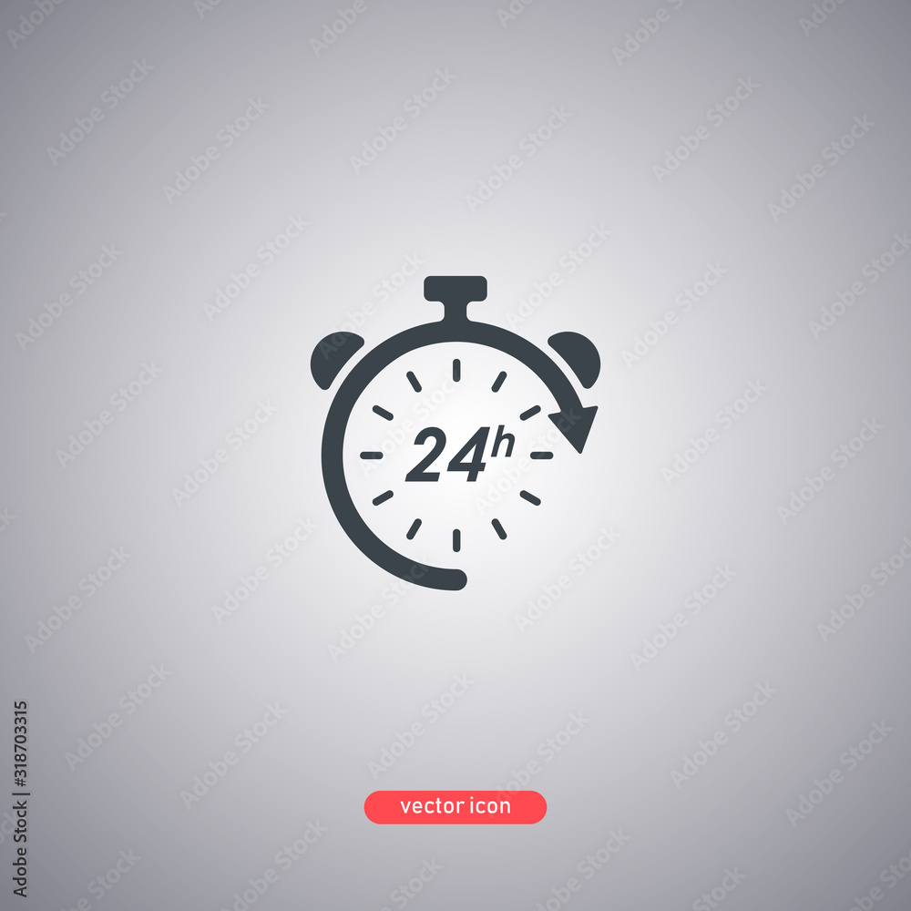 24 hours icon isolated on gray background. Modern flat style. 