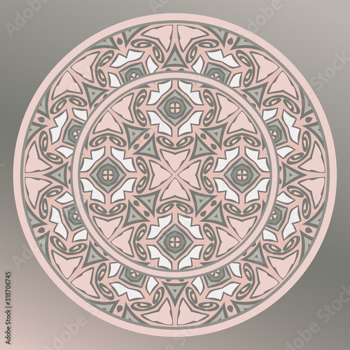 Creative color abstract geometric pattern in pink, vector seamless pattern. Decorative plate and mandala for interior design. Home decor. porcelain design.