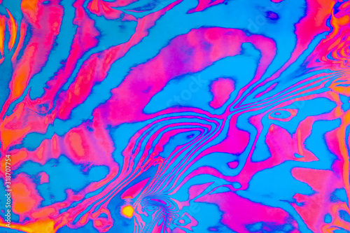 Fotografia Abstract trendy neon colored psychedelic fluorescent striped zebra textured neon