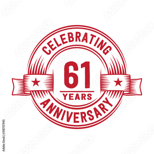 61 years logo design template. 61st anniversary vector and illustration.