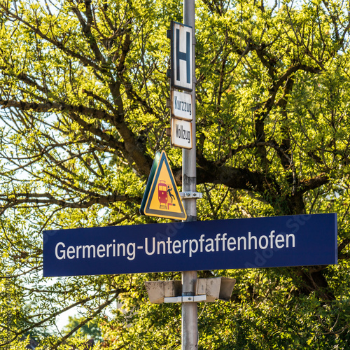 Municipal Germering, District Fürstenfeldbruck, Upper Bavaria, Germany: Sign of S-Bahnhof Germering-Unterpfaffenhofen photo