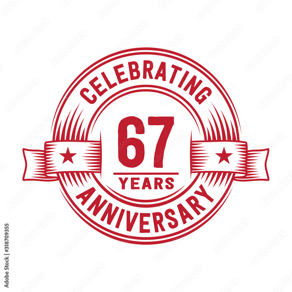 Fototapeta premium 67 years logo design template. 67th anniversary vector and illustration.