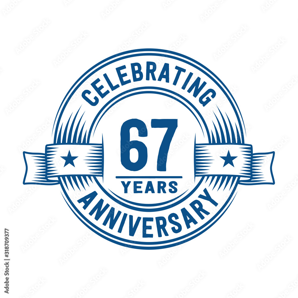 67 years logo design template. 67th anniversary vector and illustration.