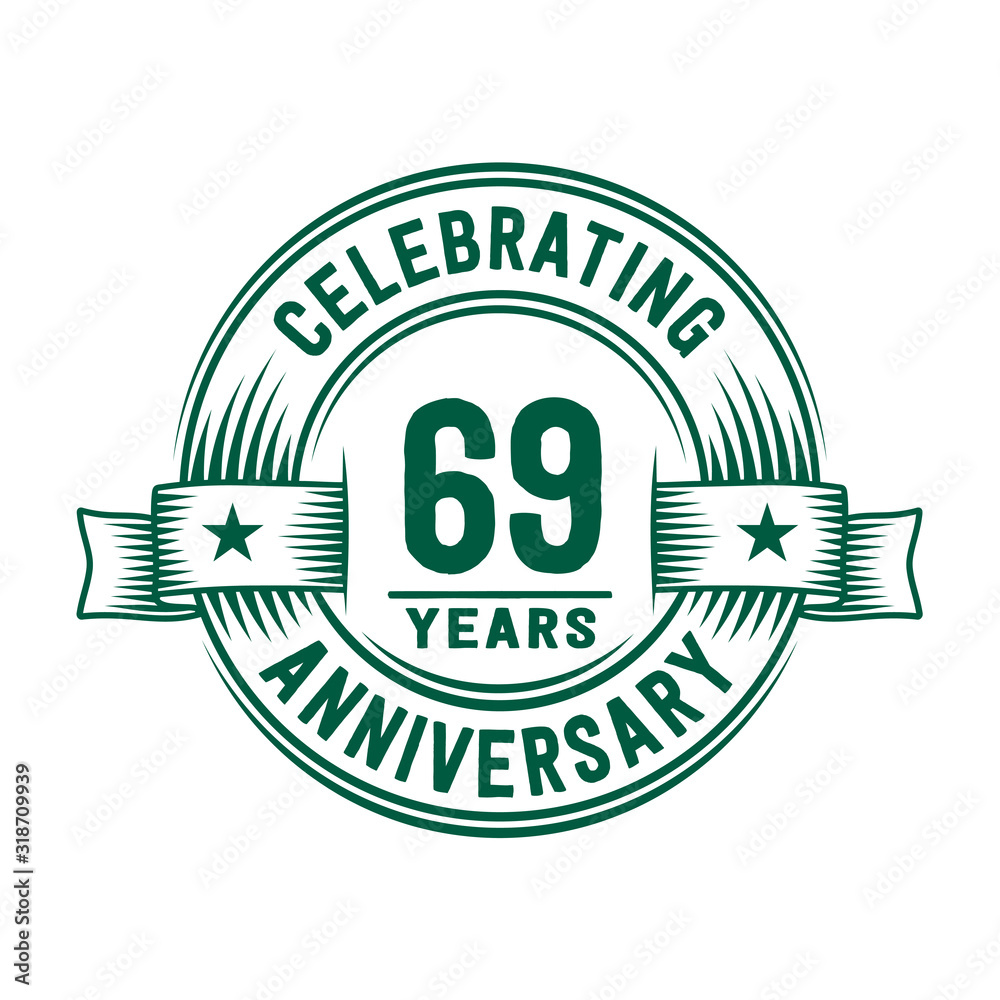 69 years logo design template. 69th anniversary vector and illustration.
