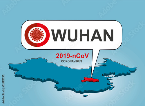 2019-nCoV. China pathogen respiratory coronavirus 2019-nCoV. Flu spreading of world, China map. Dangerous chinese ncov corona virus, SARS pandemic risk alert. Coronavirus originating in Wuhan, China.