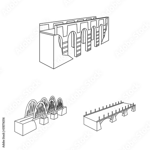 Vector illustration of landmark and structure icon. Collection of landmark and crossing stock vector illustration.