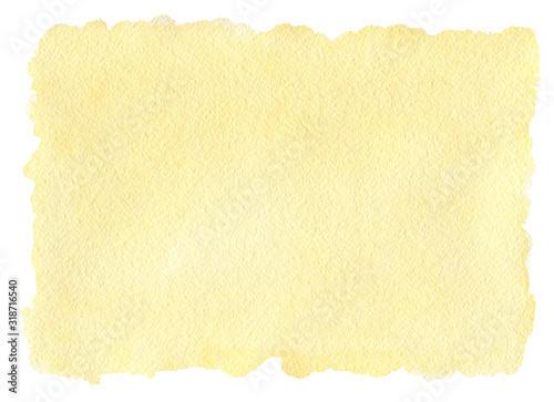 Yellow watercolor background, paint  texture. Hand drawn abstract template with blots for wallpaper, banner, greeting card. Bright stains for holiday, party