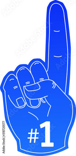 fan hand glove with foam  finger raised , vector icon 