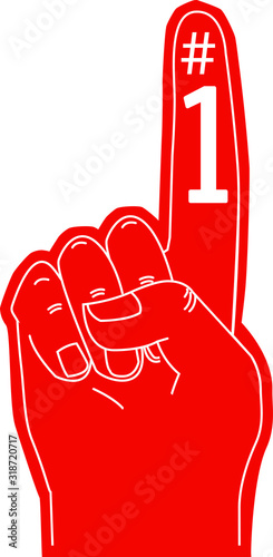 fan hand glove with foam  finger raised , vector icon 