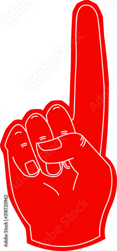 fan hand glove with foam  finger raised , vector icon 