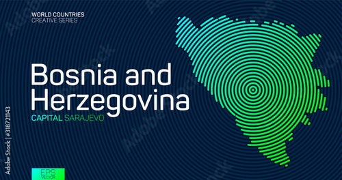 Abstract map of Bosnia and Herzegovina with circle lines