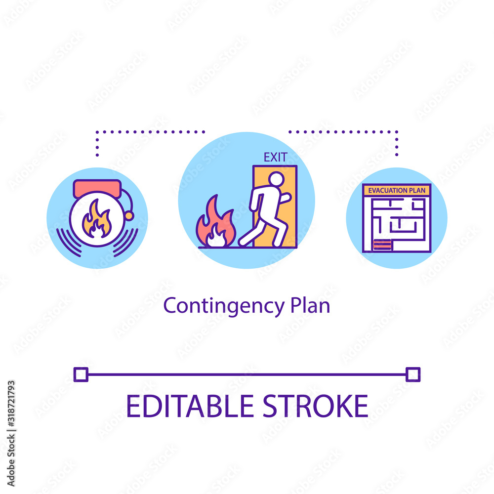 Contingency plan concept icon. Risk management idea thin line illustration. Evacuation plan. Crisis dealing. Emergency procedures and actions. Vector isolated outline RGB color drawing Editable stroke