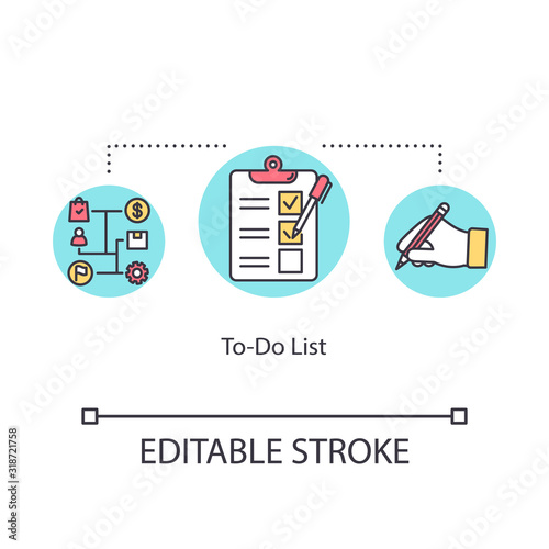 To do list concept icon. Making checklist idea thin line illustration. Time management tool. Daily planning. Task prioritizing and scheduling. Vector isolated outline RGB color drawing Editable stroke