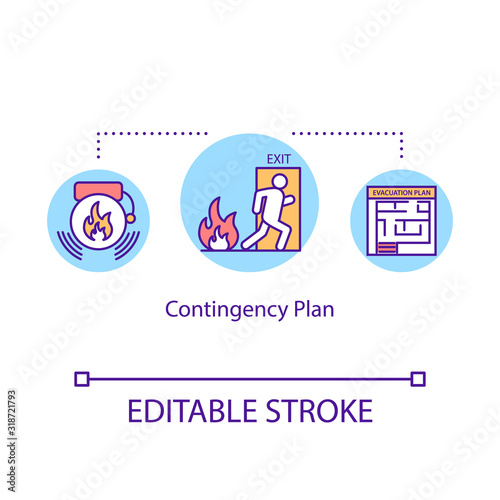 Contingency plan concept icon. Risk management idea thin line illustration. Evacuation plan. Crisis dealing. Emergency procedures and actions. Vector isolated outline RGB color drawing Editable stroke