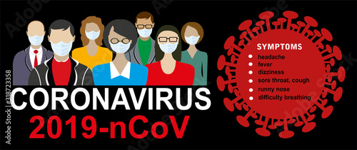 2019-nCoV. China pathogen respiratory coronavirus 2019-nCoV. Flu spreading of world, China map, symptoms. Dangerous chinese ncov corona virus, SARS pandemic risk alert