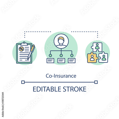 Co-insurance concept icon. Split responsibility. Joint companies. Legal agreement. Partnership idea thin line illustration. Vector isolated outline RGB color drawing. Editable stroke