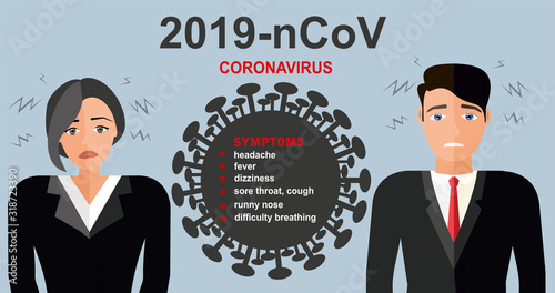 Wuhan coronavirus 2019-nCoV concept.Dangerous chinese nCoV coronavirus, SARS pandemic risk alert. Symptoms. Chinese virus. Vector illustration