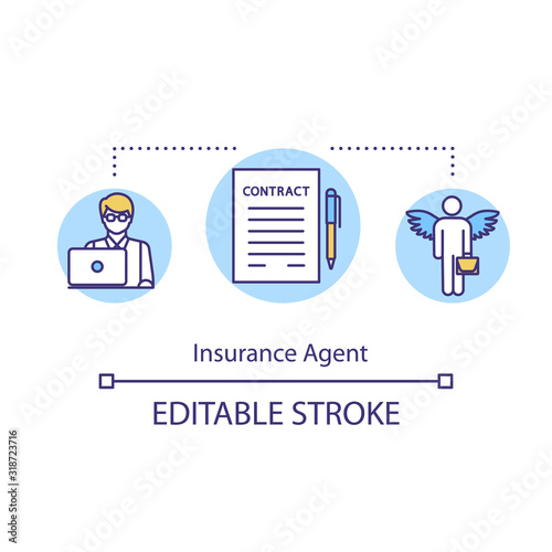 Insurance agent concept icon. Legal advisor. Protection from agency. Business consultant. Insurer idea thin line illustration. Vector isolated outline RGB color drawing. Editable stroke