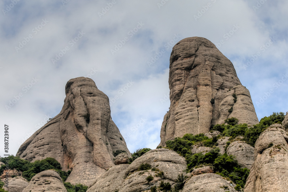 Views of the rock formations and mountains around Montserrat in Spain