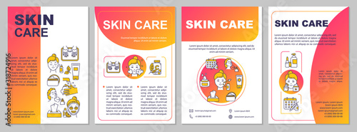 Skin care, cosmetology, beauty procedures brochure template. Flyer, booklet, leaflet print, cover design with linear icons. Vector layouts for magazines, annual reports, advertising posters