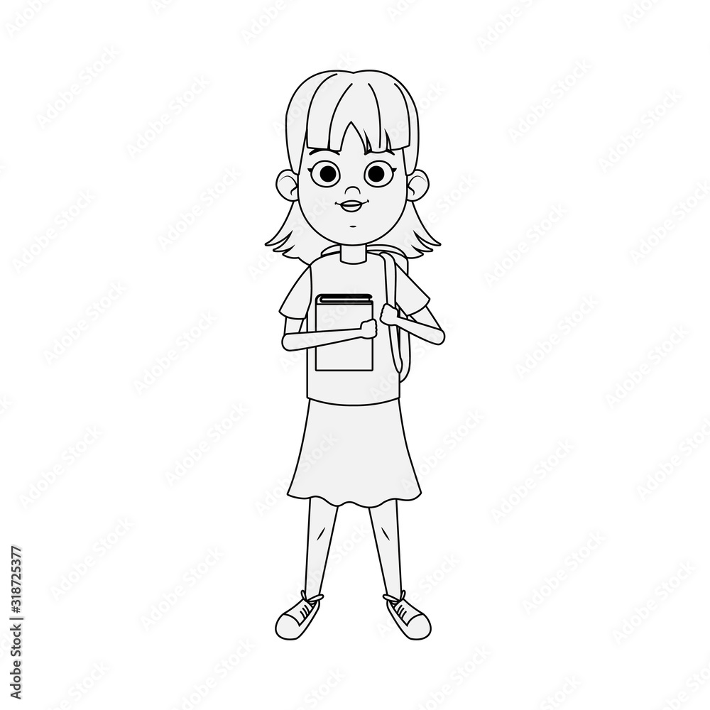 cartoon cute girl standing holding a book, flat design cartoon cute girl standing holding a book, flat design