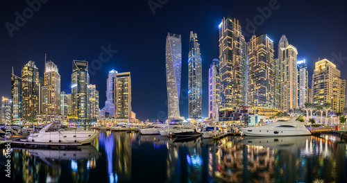 Photography Night panorama of Dubai Marina