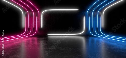 Fototapeta Naklejka Na Ścianę i Meble -  Beautiful composition of colored neon lights on a black background. 3d rendering image.